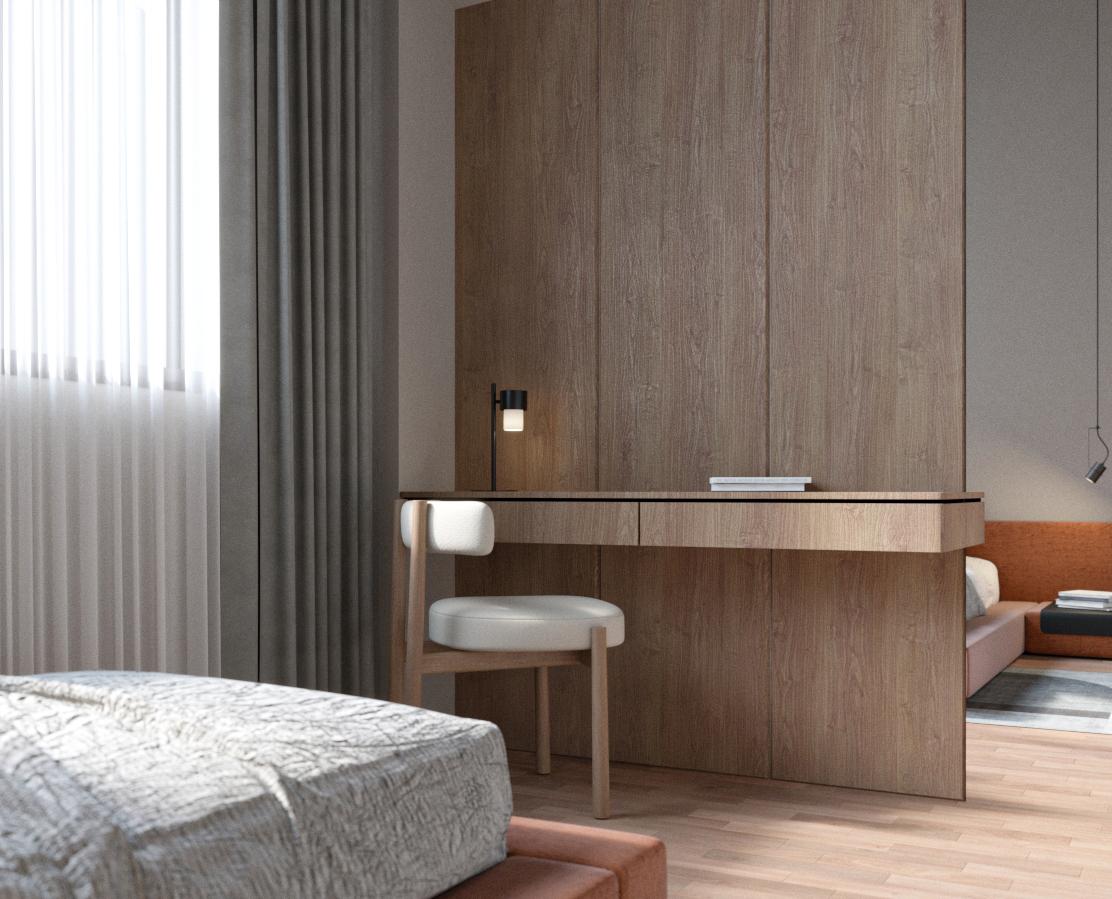 Bedroom with integrated desk