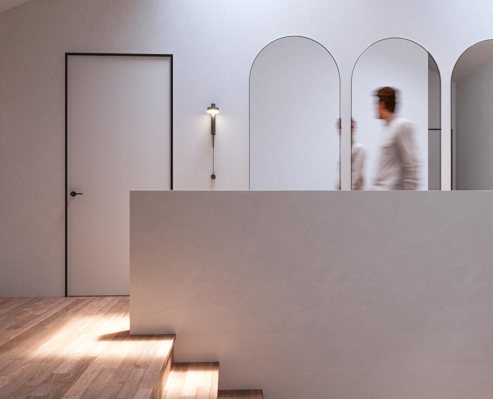 Upper hallway render with mirrors